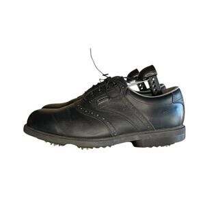 Mens FootJoy Turfmasters Solid Black Leather Golf Shoes Size 10 Spikeless